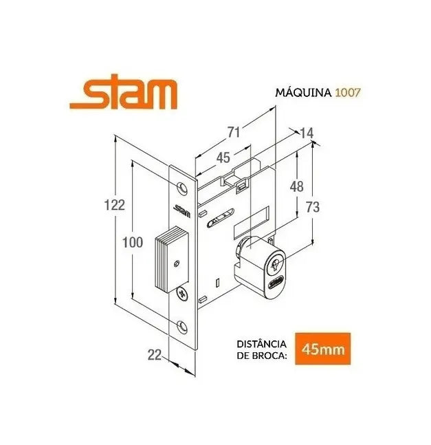 Fechadura Auxiliar 1007 Stam Quadrada Cromada Porta Até 45mm
