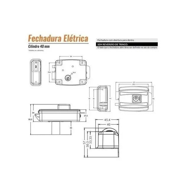 Fechadura Elétrica Stam Cil 40mm Branca Abre Para Dentro
