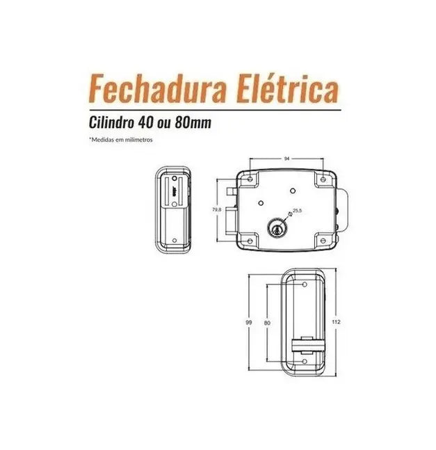 Fechadura Elétrica Stam Cil 40mm Branca Abre Para Dentro